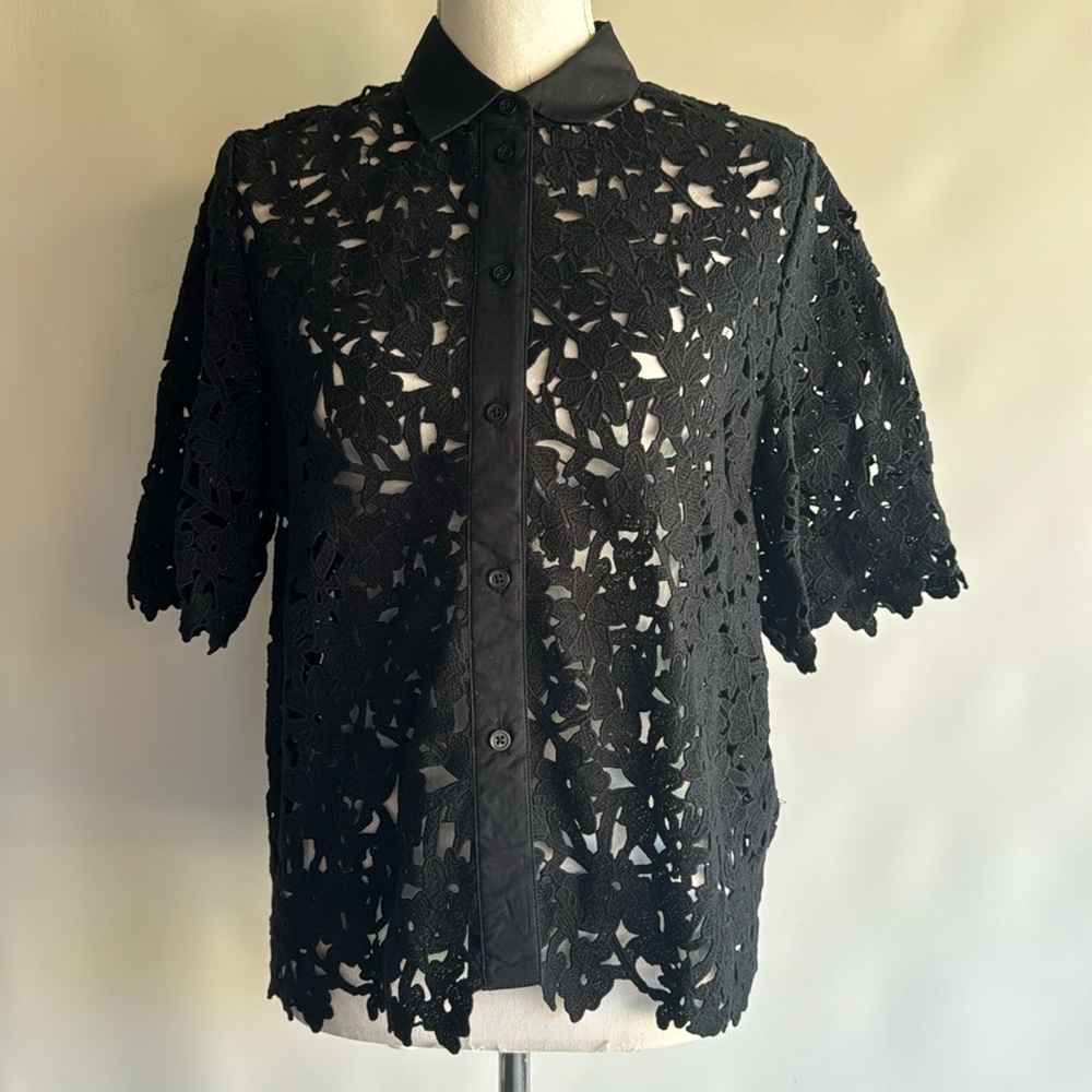 COS Lace Short Sleeve Boxy Button Down Top - sz 2 - Picture 3 of 9
